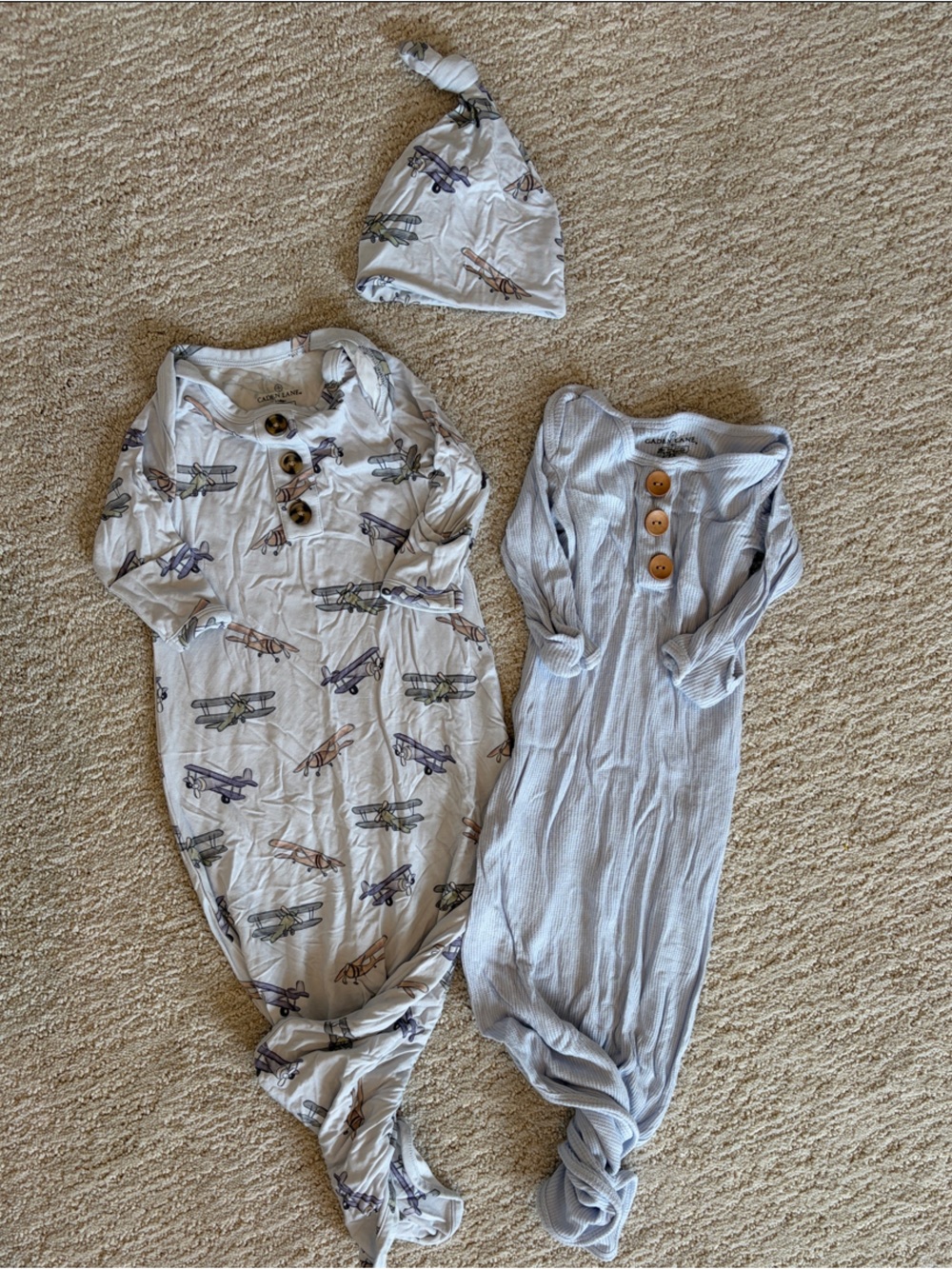 Caden Lane Light Gray and Cream Swaddle Set with Airplane Motif
